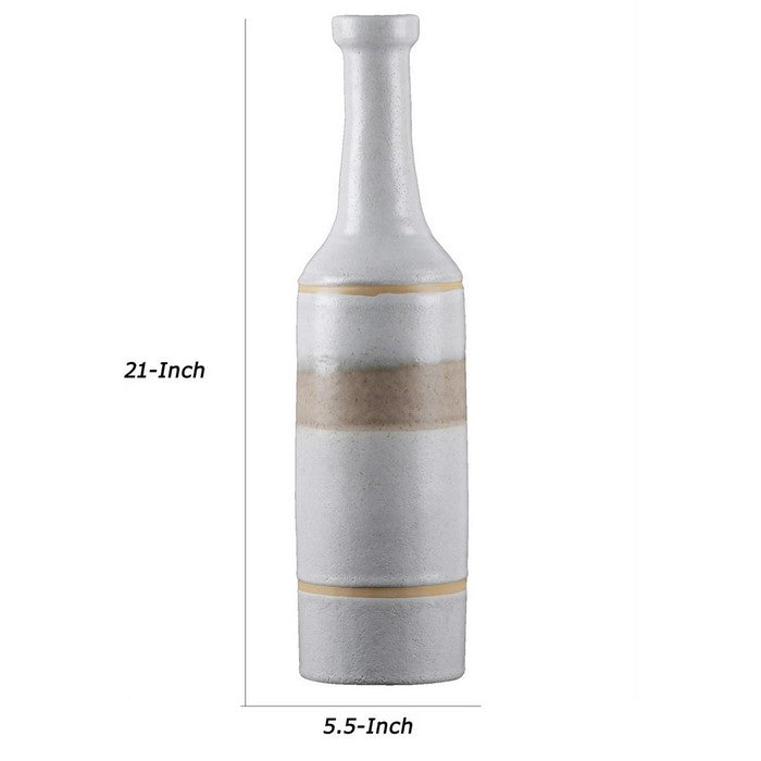 Bottle Shape Ceramic Vase with Long Neck, Medium, Set of 2, White