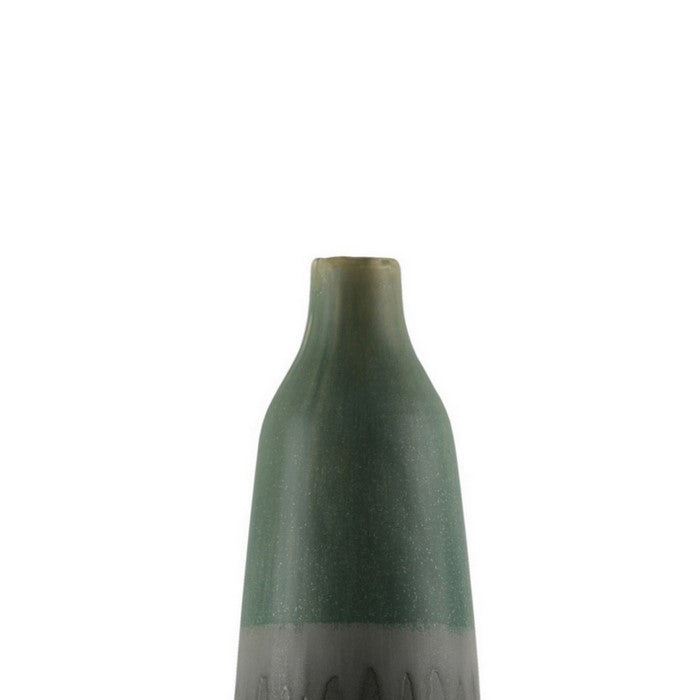Narrow Mouth Ceramic Vase with Drip Pattern,Set of 2,Medium, Gray and Green