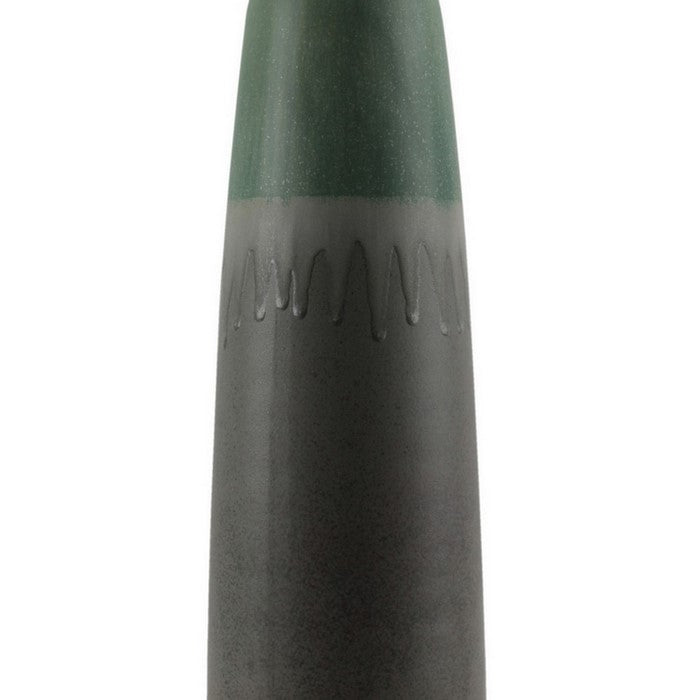 Narrow Mouth Ceramic Vase with Drip Pattern,Set of 2,Medium, Gray and Green
