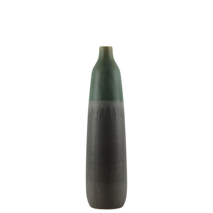 Narrow Mouth Ceramic Vase with Drip Pattern,Set of 2,Medium, Gray and Green