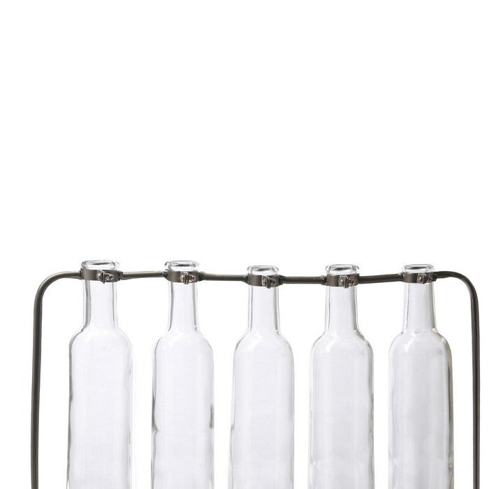 Hanging 5 Glass Bottle Bud Vase with Capsule Base, Set of 2, Gray and Clear