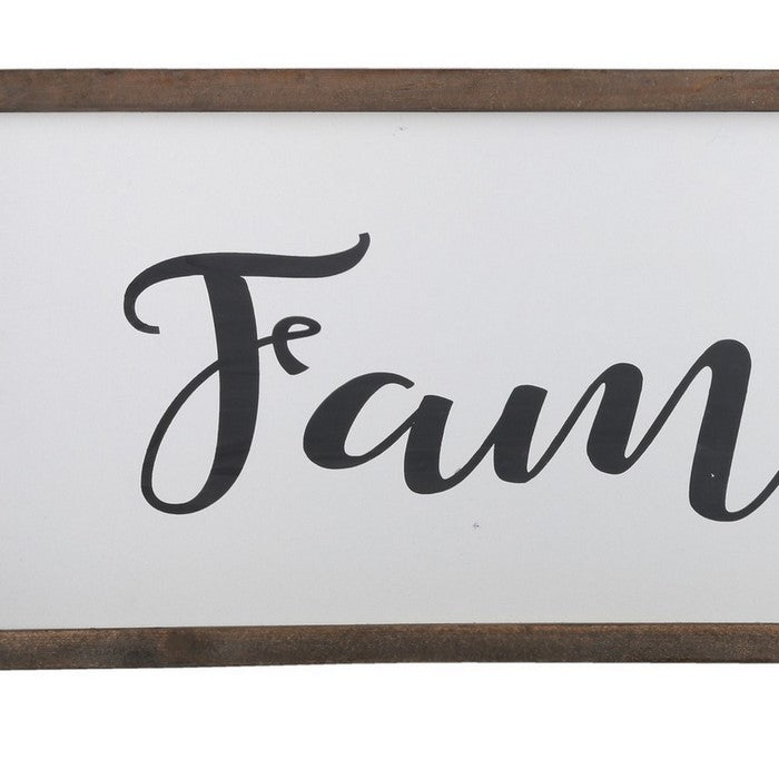Wooden Wall Art with Cursive Family Typography, Set of 2, Brown and White