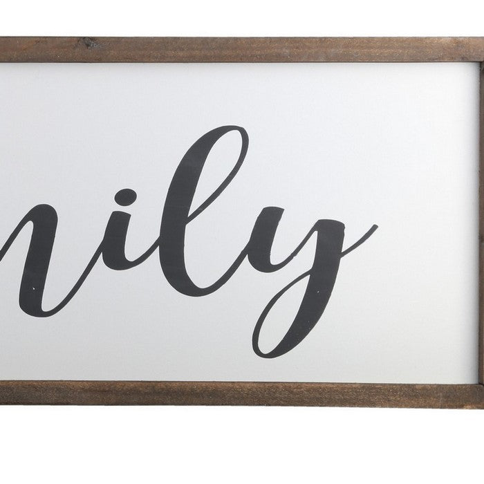 Wooden Wall Art with Cursive Family Typography, Set of 2, Brown and White