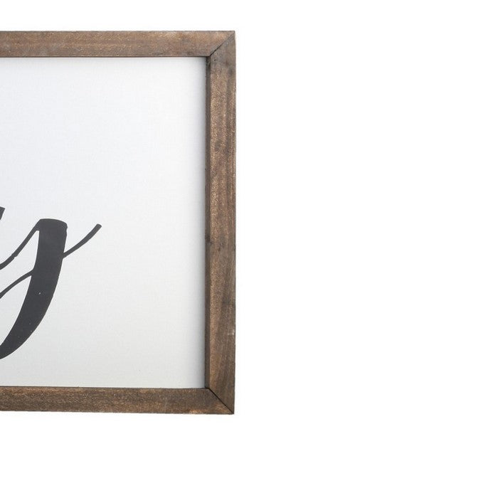Wooden Wall Art with Cursive Family Typography, Set of 2, Brown and White