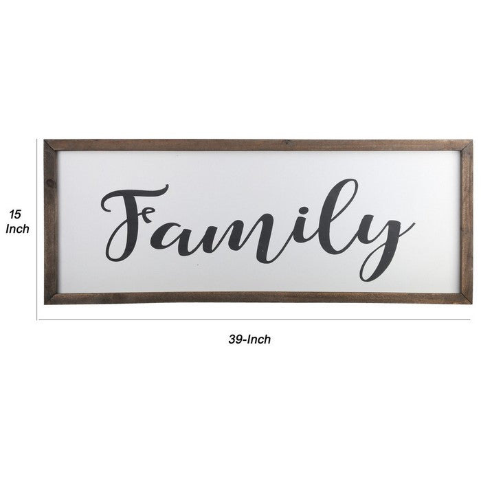 Wooden Wall Art with Cursive Family Typography, Set of 2, Brown and White