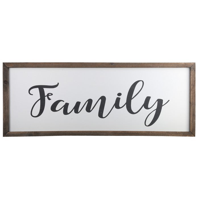 Wooden Wall Art with Cursive Family Typography, Set of 2, Brown and White