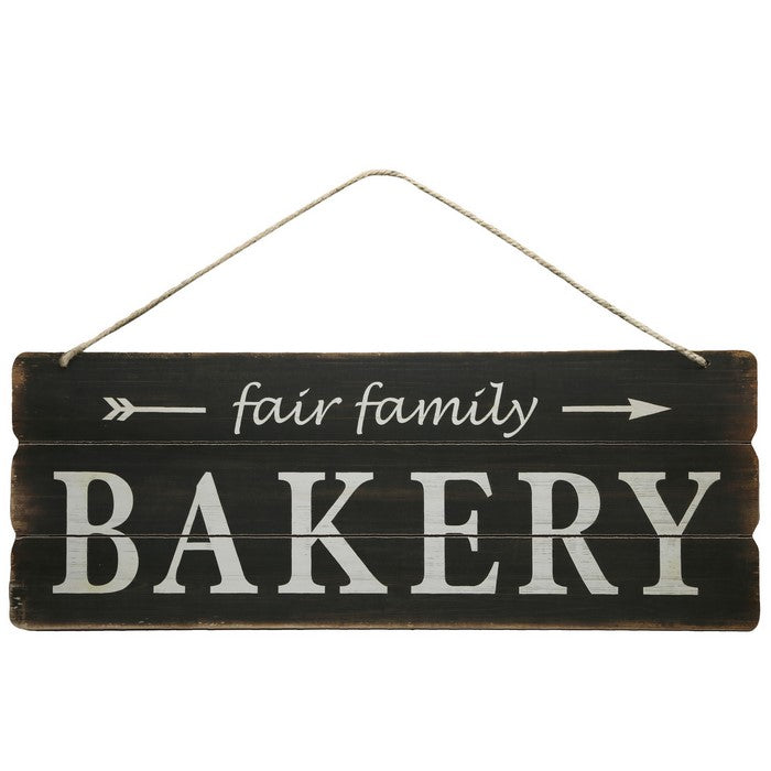 Plank Wooden Wall Art with Fair Family Bakery Typography, Set of 2, Black