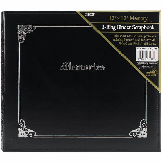 Pioneer Photo Albums TM-12 12 by 12-Inch 3-Ring Italian Memory Binder, Black