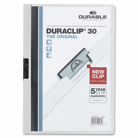 DURABLE Vinyl DuraClip Report Cover with Clip, Letter, Holds 30 Pages, Clear/White (220302)