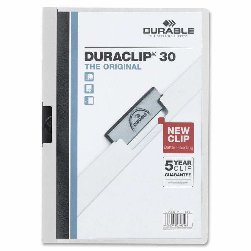 DURABLE Vinyl DuraClip Report Cover with Clip, Letter, Holds 30 Pages, Clear/White (220302)