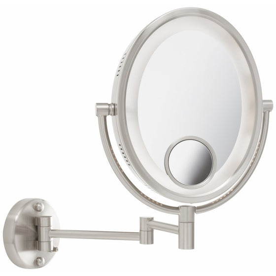 Jerdon HL9515N 8-Inch Lighted Wall Mount Oval Makeup Mirror with 10x and 15x Magnification, Nickel Finish