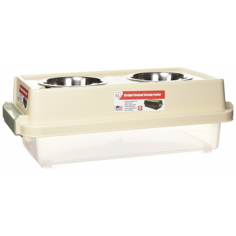 IRIS USA, Inc. IRIS Small Elevated Feeder with Airtight Storage, Tan