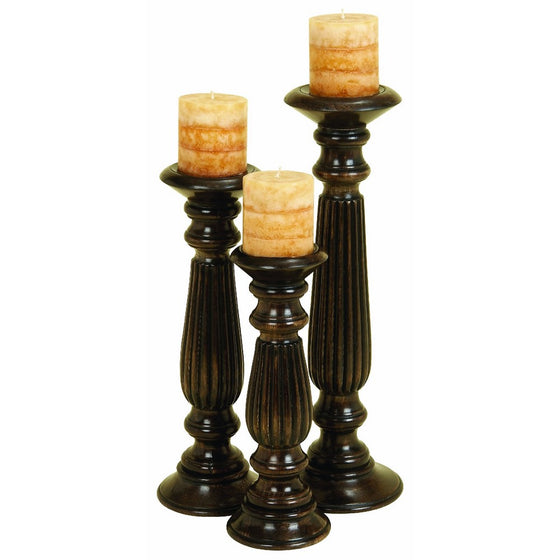 Deco 79 Wood Candle Holder, 18 by 15 by 12-Inch, Espresso, Set of 3