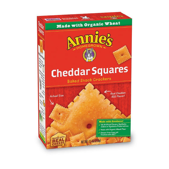 Annie's Cheddar Squares, Baked Cheese Crackers, 7.5 oz Box
