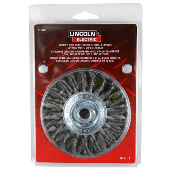 Lincoln Electric KH305 Knotted Wire Wheel Brush, 20000 rpm, 4" Diameter x 1/2" Face Width, 5/8" x 11 UNC Arbor (Pack of 1)
