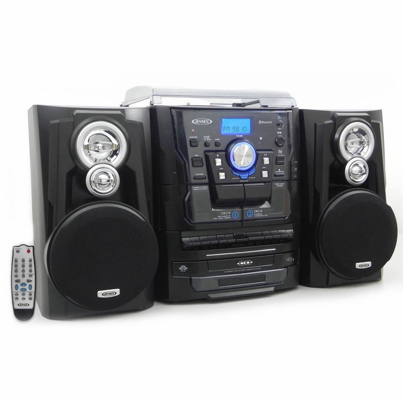 Jensen JMC1250 Bluetooth 3-Speed Stereo Turntable and 3 CD Changer with Dual Cassette Deck