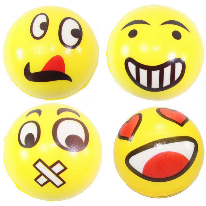 Set of 4 Assorrted Big Happy Face Hand Wrist Finger Exercise Stress Relief Therapy Squeeze Ball