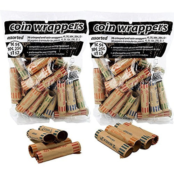 Coin-Tainer Coin Wrappers Assorted Quarter, Dimes, Nickels, Pennies (72 Count)