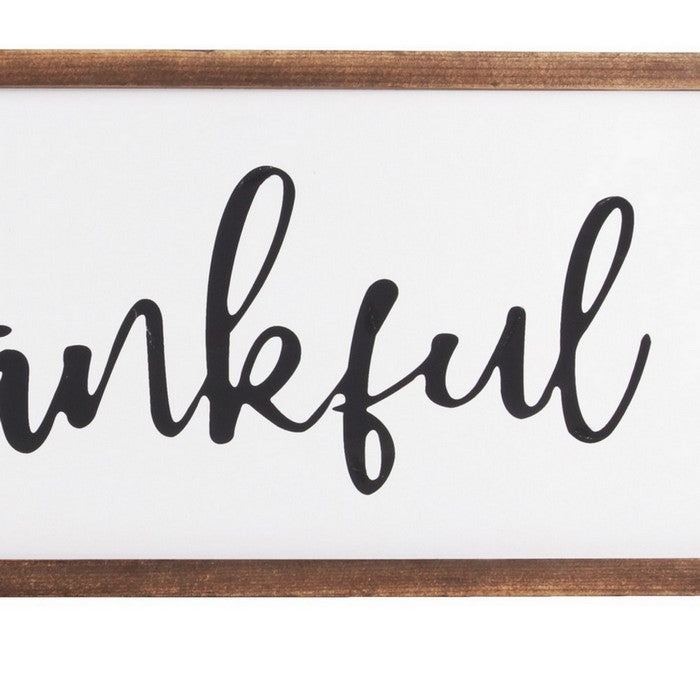 Rectangular Wooden Wall Art with Thankful Typography, Set of 2, Brown
