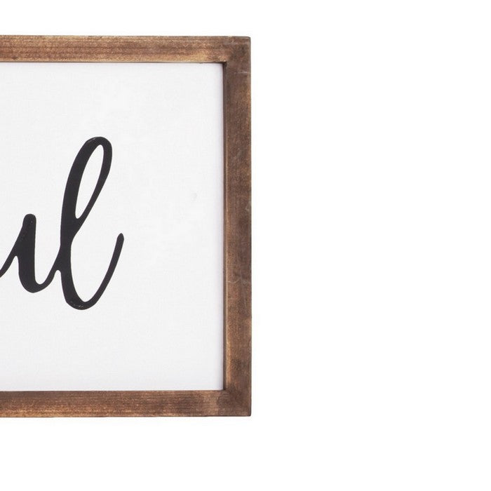 Rectangular Wooden Wall Art with Thankful Typography, Set of 2, Brown