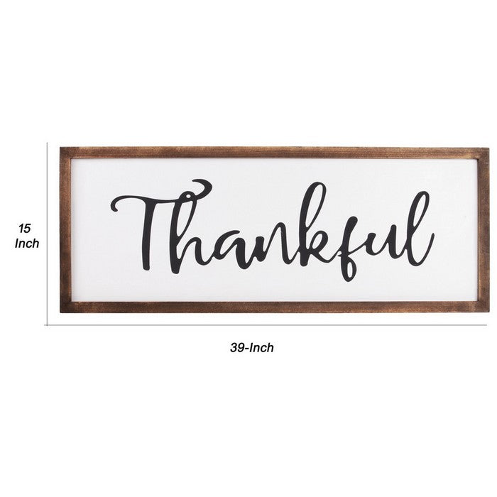 Rectangular Wooden Wall Art with Thankful Typography, Set of 2, Brown