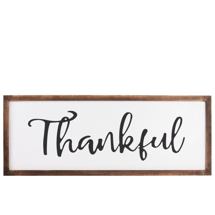 Rectangular Wooden Wall Art with Thankful Typography, Set of 2, Brown