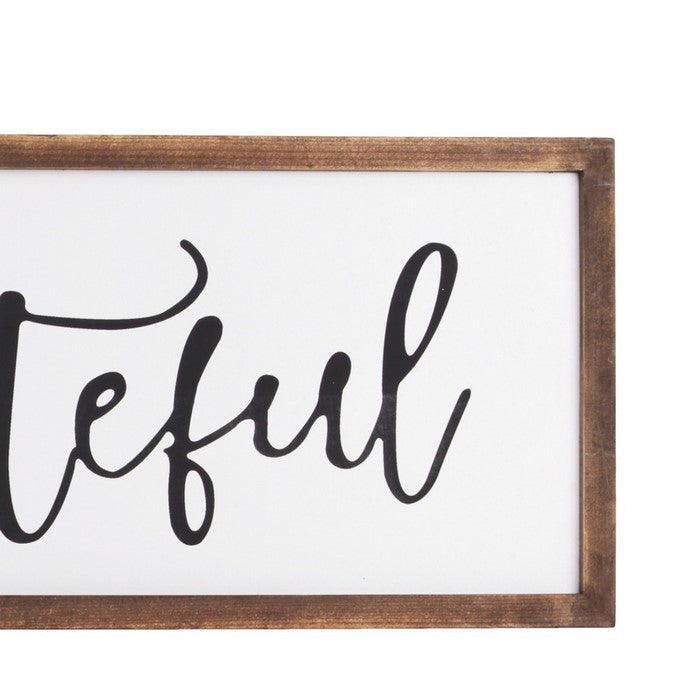 Rectangular Wooden Wall Art with Grateful Typography, Set of 2, Brown