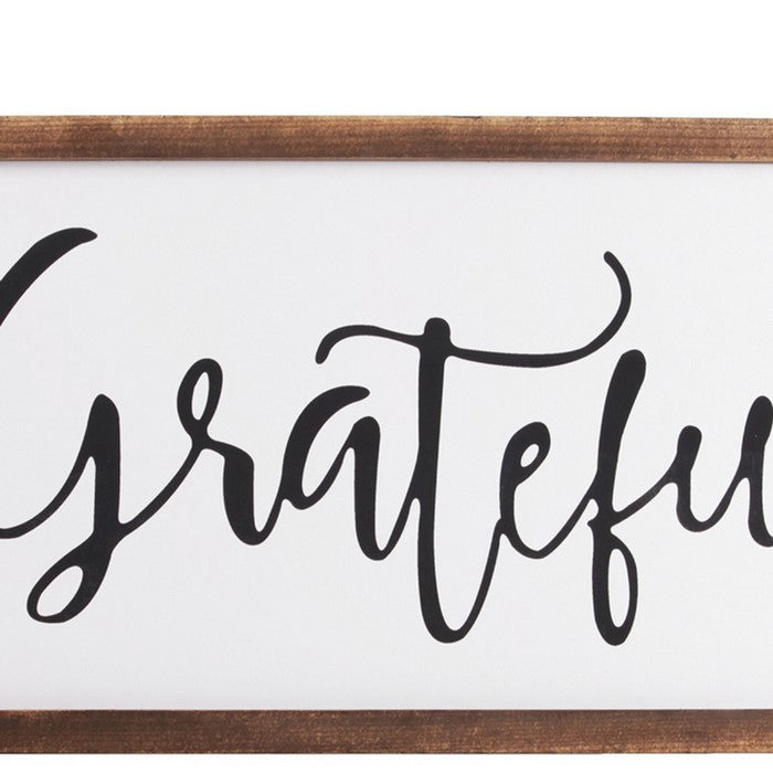 Rectangular Wooden Wall Art with Grateful Typography, Set of 2, Brown