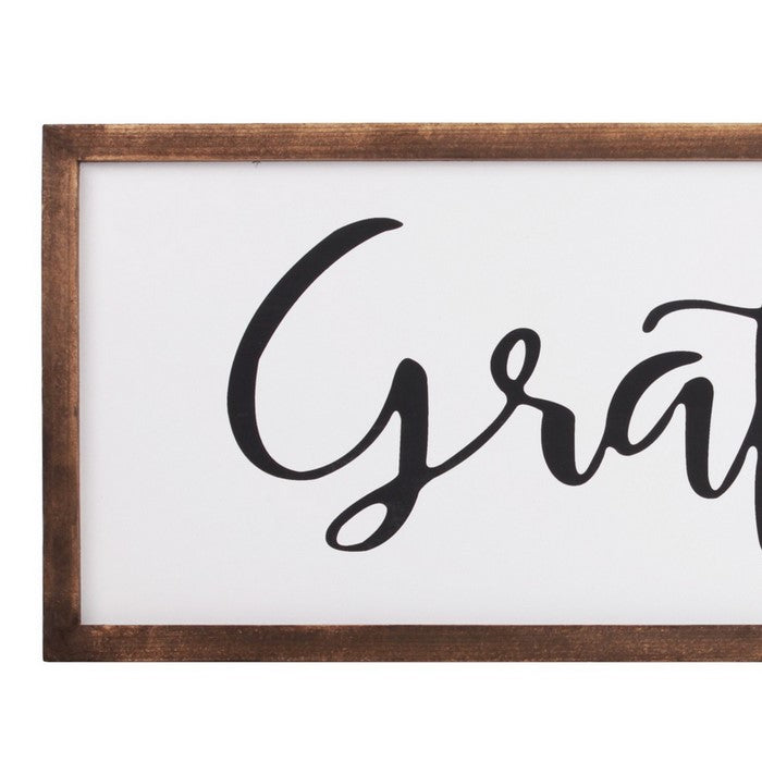 Rectangular Wooden Wall Art with Grateful Typography, Set of 2, Brown