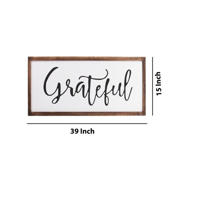 Rectangular Wooden Wall Art with Grateful Typography, Set of 2, Brown