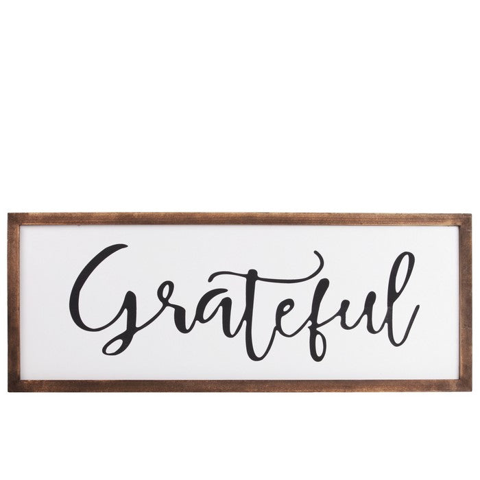 Rectangular Wooden Wall Art with Grateful Typography, Set of 2, Brown
