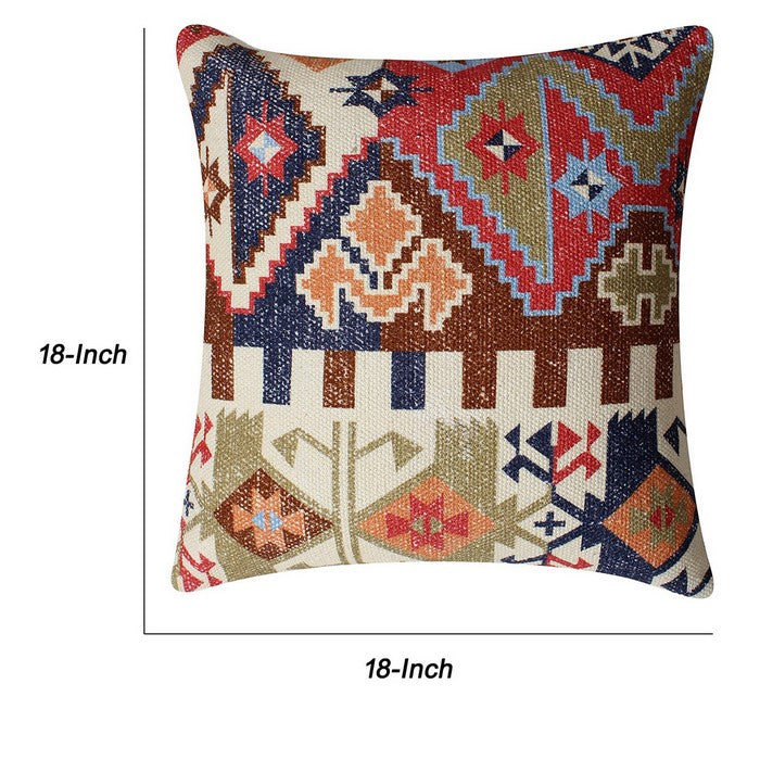 18 x 18 Tribal Print Cotton Accent Pillow Cover, Multicolor