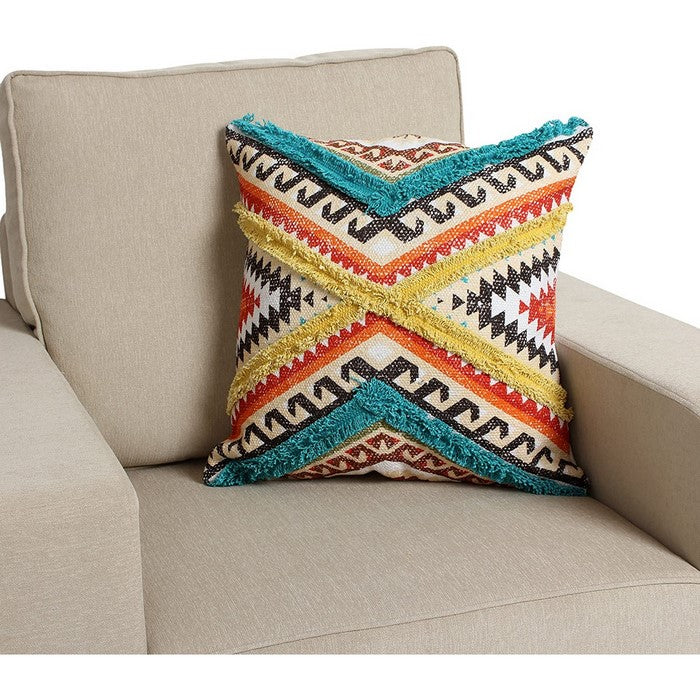 18 X 18 Inch Handwoven Cotton Cushion Cover with kilim Pattern, Multicolor