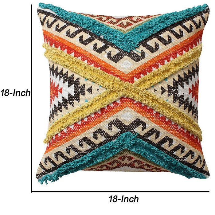 18 X 18 Inch Handwoven Cotton Cushion Cover with kilim Pattern, Multicolor