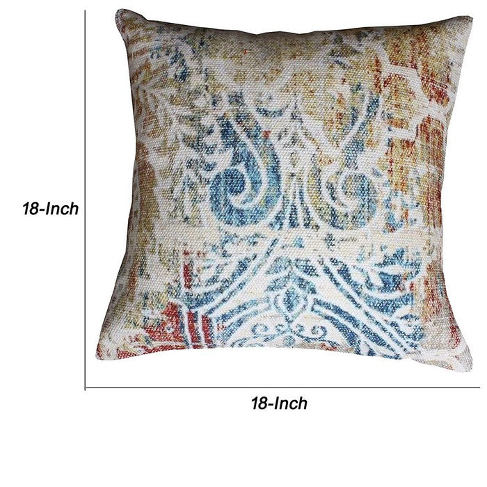 18 x 18 Hand Block Printed Cotton Accent Pillow Cover, Multicolor