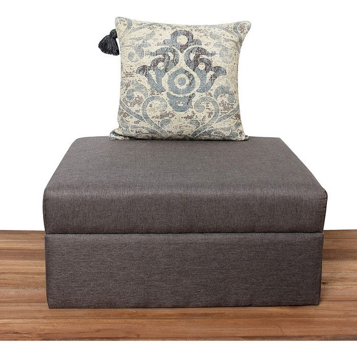 18 X 18 Inch Cotton Handwoven Cushion Cover with Block Prints, Off White