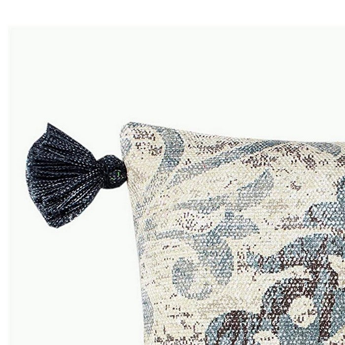 18 X 18 Inch Cotton Handwoven Cushion Cover with Block Prints, Off White