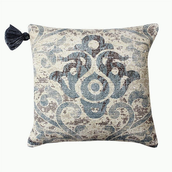 18 X 18 Inch Cotton Handwoven Cushion Cover with Block Prints, Off White