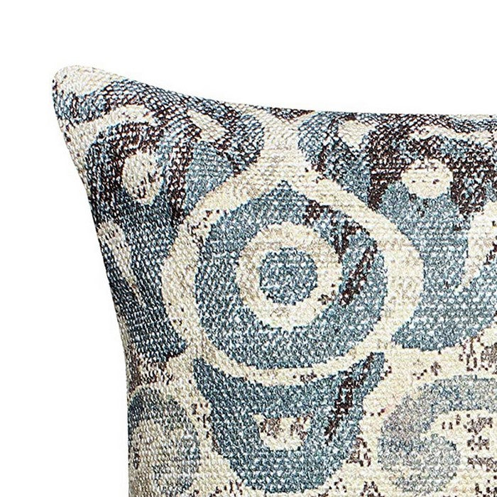 18 X 18 Inch Handwoven Cotton Cushion Cover with Block Prints, Off White