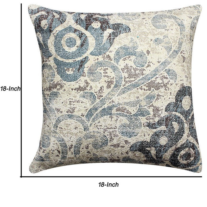 18 X 18 Inch Handwoven Cotton Cushion Cover with Block Prints, Off White
