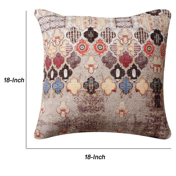 18 x 18 Cotton Accent Pillow Cover with Quatrefoil Print, Multicolor
