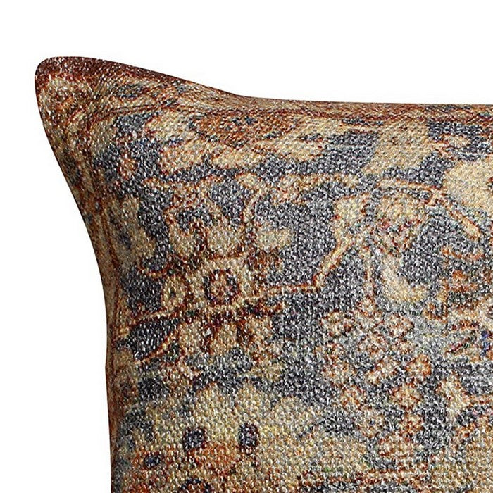 18 X 18 Inch Cotton Handwoven Cushion Cover with Floral Pattern, Brown