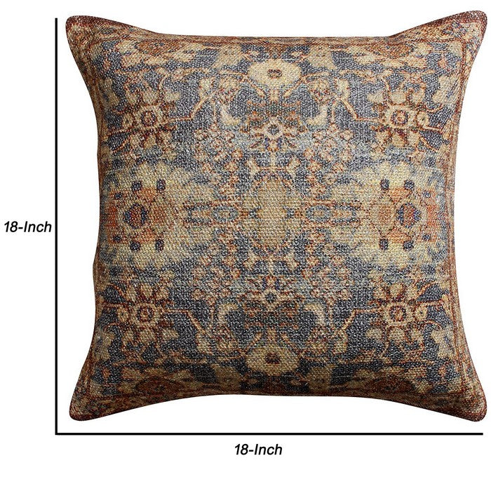 18 X 18 Inch Cotton Handwoven Cushion Cover with Floral Pattern, Brown
