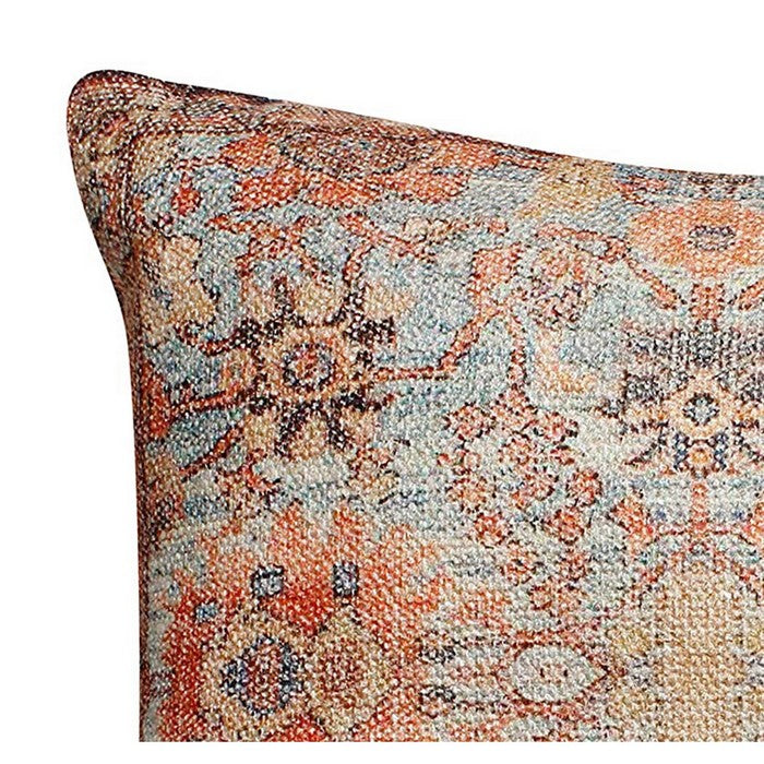 18 x 18 Floral Print Cotton Accent Pillow Cover, Orange and Brown