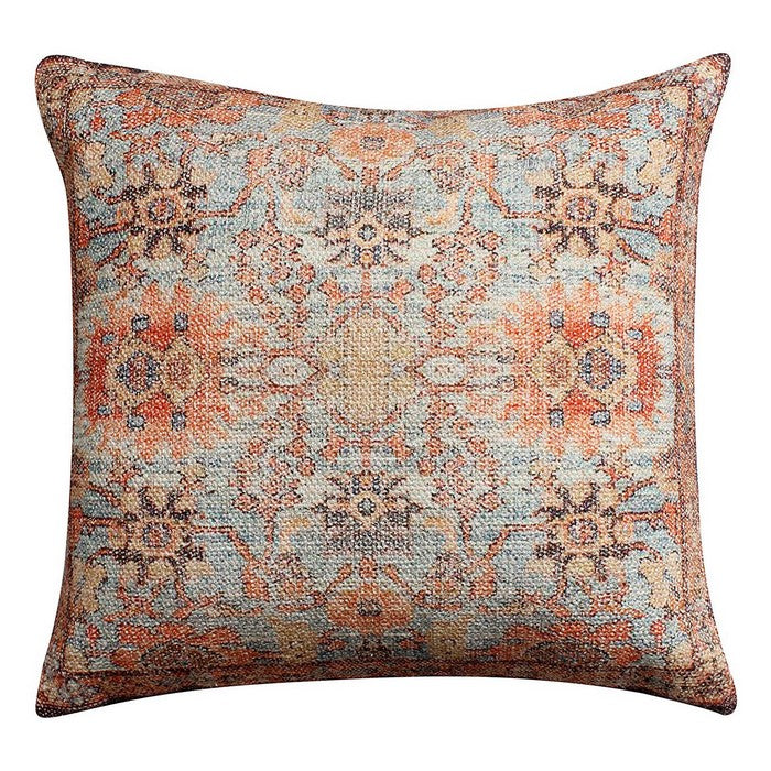 18 x 18 Floral Print Cotton Accent Pillow Cover, Orange and Brown