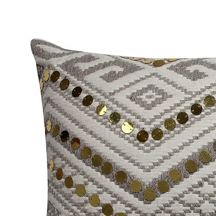Geometric Pattern Dhurrie Cushion Cover with Sequin Embellishment, Gray