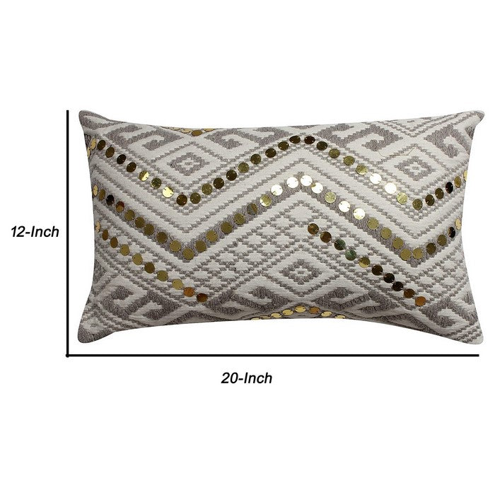 Geometric Pattern Dhurrie Cushion Cover with Sequin Embellishment, Gray