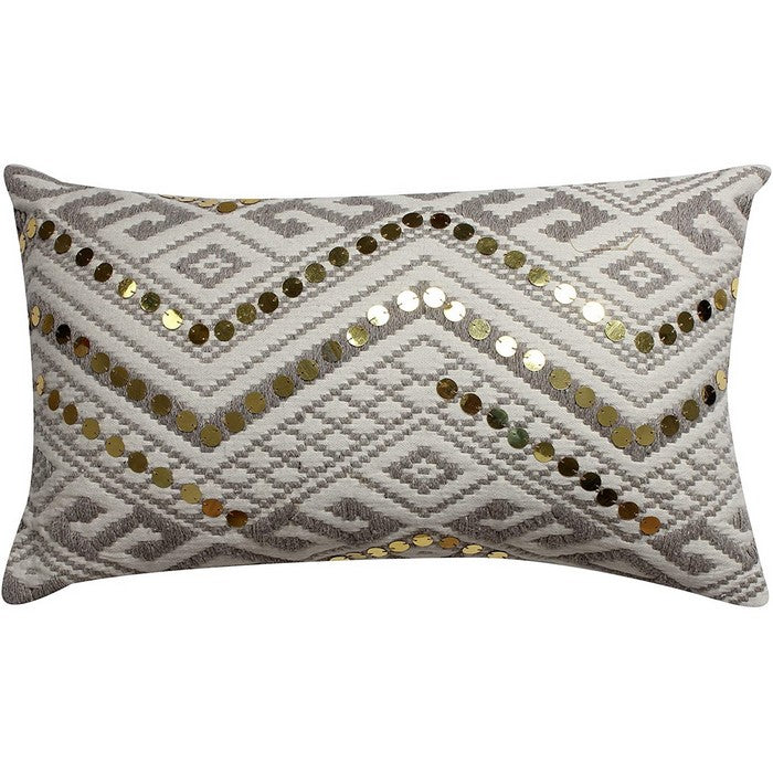 Geometric Pattern Dhurrie Cushion Cover with Sequin Embellishment, Gray