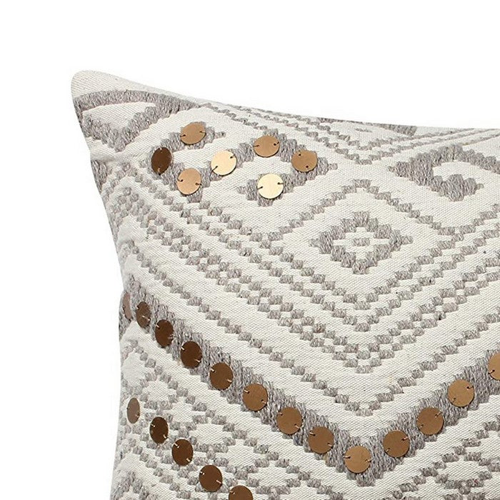 Dhurrie Cushion Cover with Applique Embellishment and Sequin Pattern, Gray