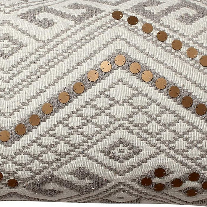 Dhurrie Cushion Cover with Applique Embellishment and Sequin Pattern, Gray